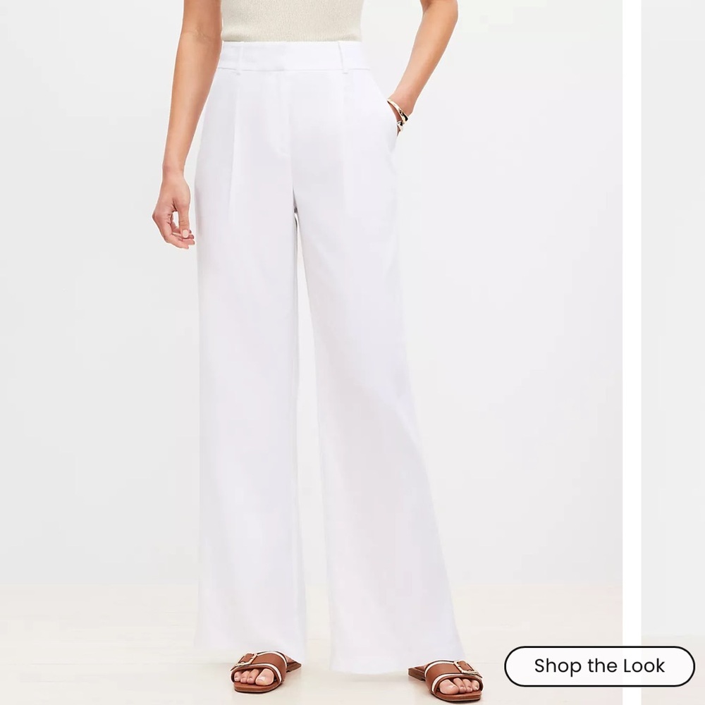 Loft White Linen Wide Leg Trouser Pant Size 10